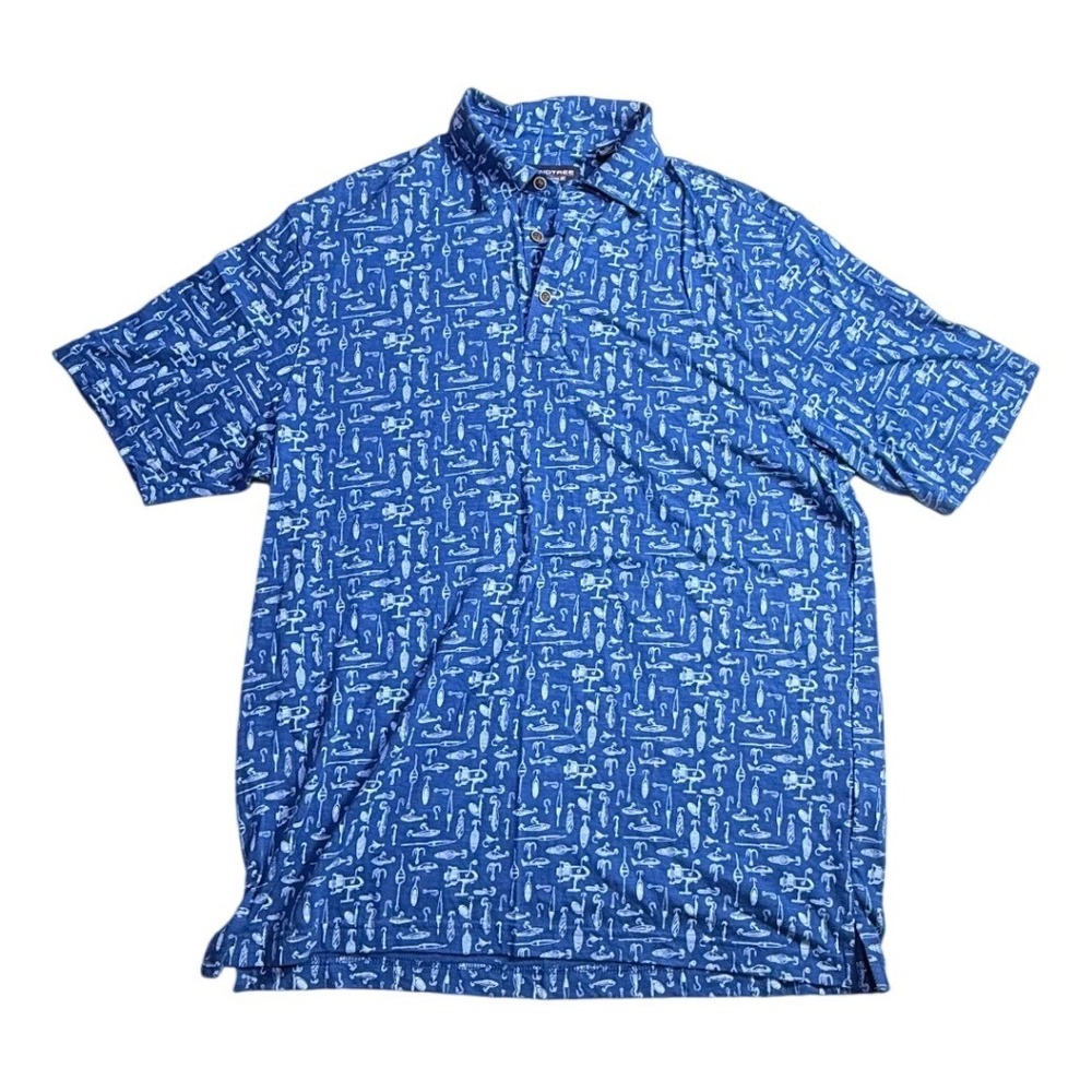 Roundtree & Yorke Mens Blue Fishing Lure Print Cotton Polo Shirt Size M-2249